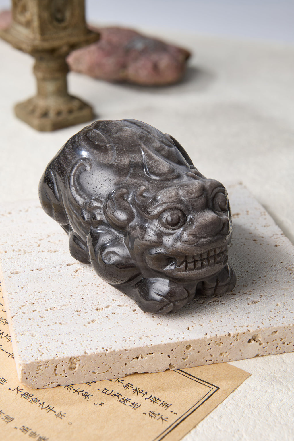 Feng Shui Ornaments：Obsidian/Silver Sheen Obsidian Pi Xiu