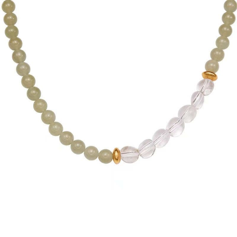 925 Sterling Silver, Clear Crystal & Nephrite Jade Bracelet and Necklace Set