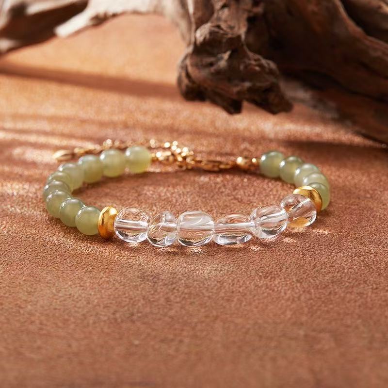 925 Sterling Silver, Clear Crystal & Nephrite Jade Bracelet and Necklace Set