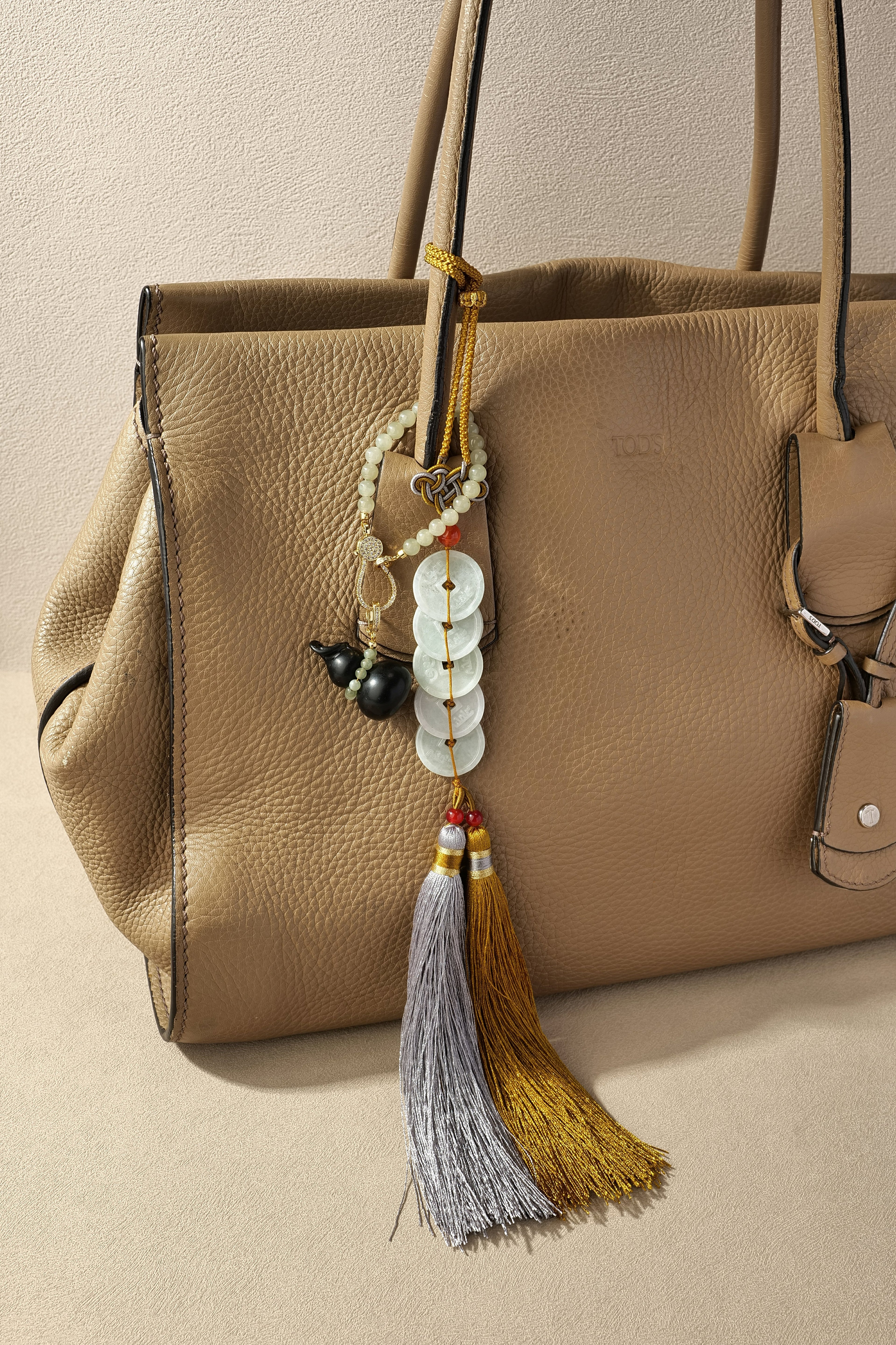 Hand-Carved Jadeite Five Emperor Coins Charm